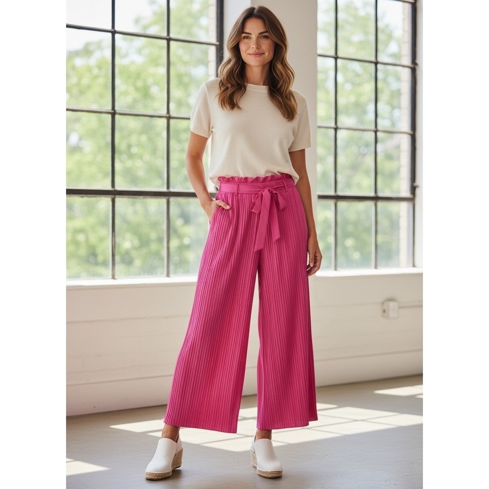 Love Poem Tie Waist Wide Leg Palazzo Pants Women S Pink Pleated Summer Flowy